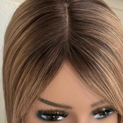 Till style remy human Hair Toppers with bangs ombre /brown roots