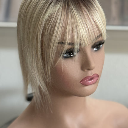 Till style remy human Hair Toppers with bangs blonde ombre brown roots