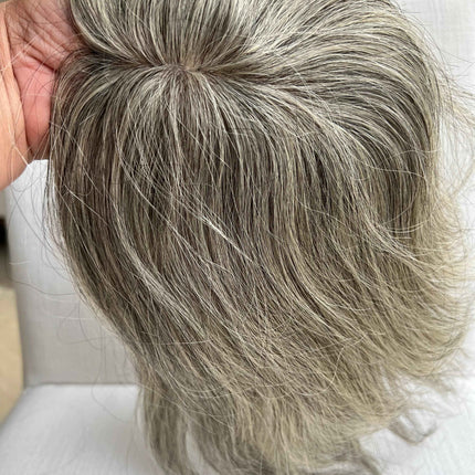 Tillstyle human hairTopper salt and pepper thinning crown clip in hair topper hair piece