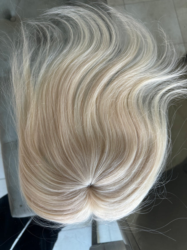 Tillstyle top hair piece remy hair white blonde ice blonde clip in hair toppers for thinning crown