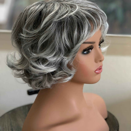 Tillstyle short grey layered wig /pale white ends
