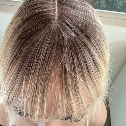 Till style remy human Hair Toppers with bangs blonde/brown roots