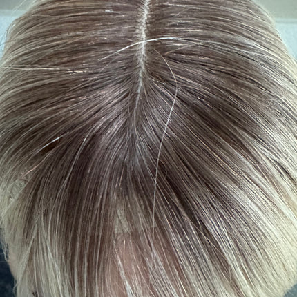 Till style remy human Hair Toppers with bangs blonde ombre brown roots