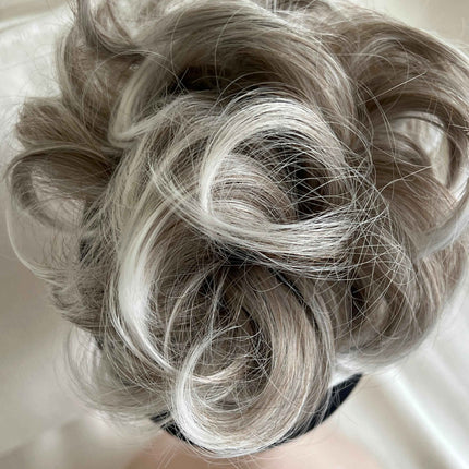 Tillstyle elastic messy bun hair piece curly hair bun hair extensions curly light grey blonde white ends