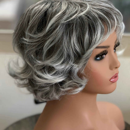 Tillstyle short grey layered wig /pale white ends