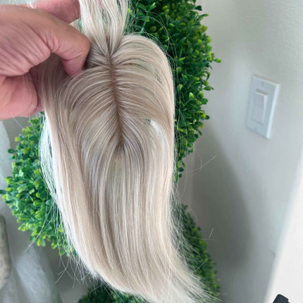 Tillstyle synthetic hair top piece  with bangs white blonde pale white clip in hair piece for thinning crown