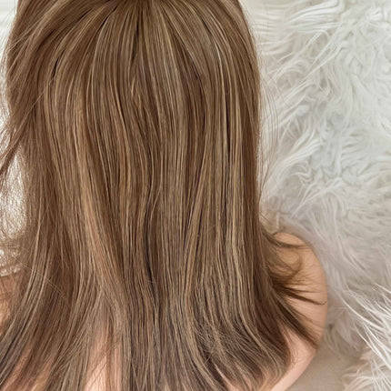 Synthetic hair toppers with bangs ombre with highlights clip in hair topper