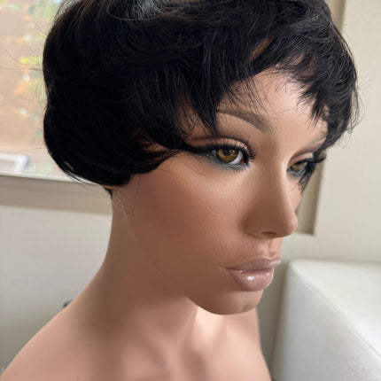 Black Short layered pixie wigs for women human hair glueless