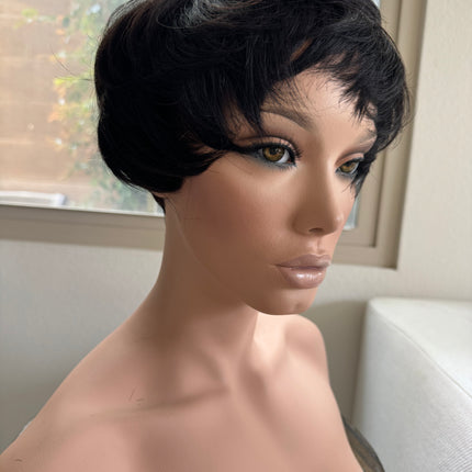 Black Short layered pixie wigs for women human hair glueless