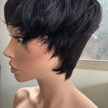 Black Short layered pixie wigs for women human hair glueless