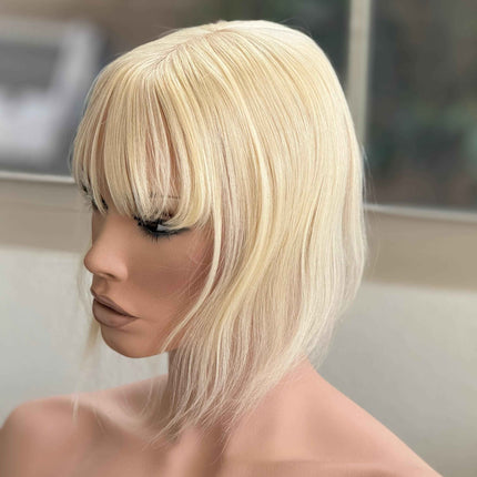 Till style remy human Hair Toppers with bangs blonde