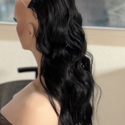 Till style black loose body wave invisible wire hair extensions with removable clips