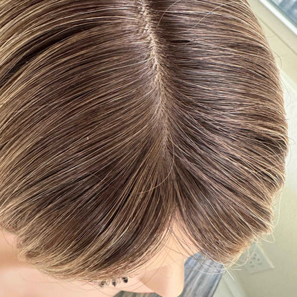 Till style remy human Hair Toppers with bangs ombre /brown roots