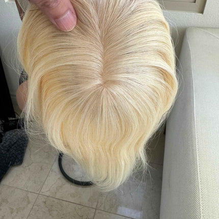 Till style remy human Hair Toppers with bangs light  blonde