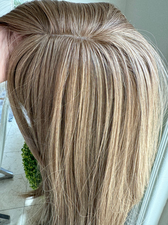 Tillstyle medium brown mix blondeHair Toppers For Women with butterfly Bangs ash brown