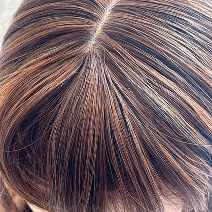 Synthetic hair toppers for women with bangs dark brown with orange highlights