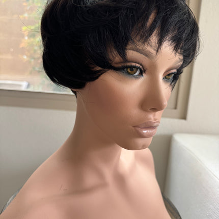 Black Short layered pixie wigs for women human hair glueless