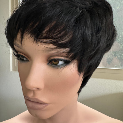 Black Short layered pixie wigs for women human hair glueless