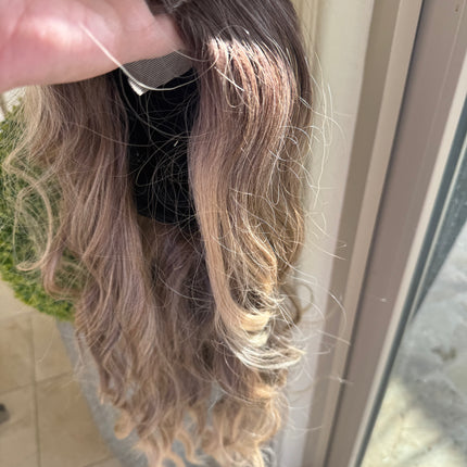 Tillstyle long ombre dirty blonde wavy for women 26 inch middle part water wave wig