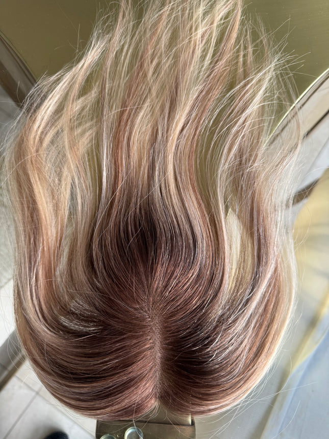 Tillstyle remy Human Hair Toppers platinum blonde highlighted