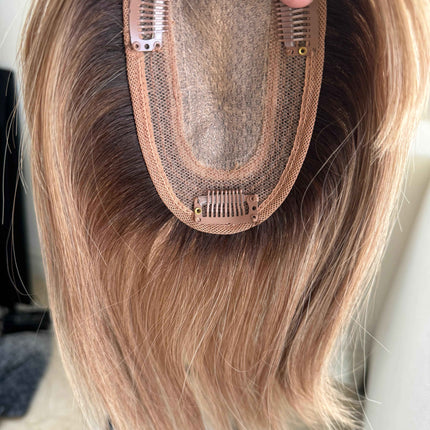 Till style remy human Hair Toppers with bangs ombre /brown roots