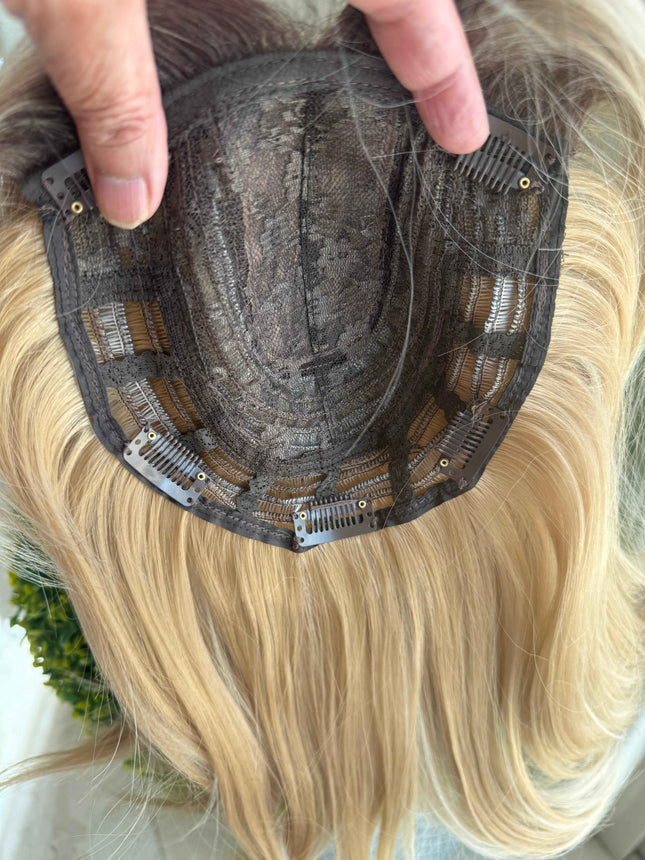 Tillstyle  blonde with brown roots hair toppers with butterfly bangs