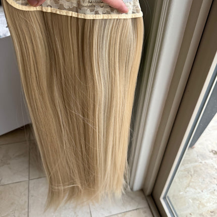 Till style ash blonde with brown highlights long straight hair extensions clip in