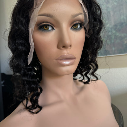 Black Human hair deep wave short curly bob wig for women pre-plucked baby hair