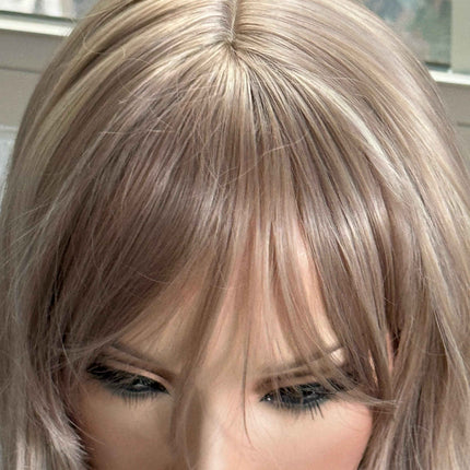 Tillstyle long  body wave wig ash  blonde with highlights wig with bangs layered synthetic