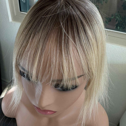 Till style remy human Hair Toppers with bangs blonde/brown roots