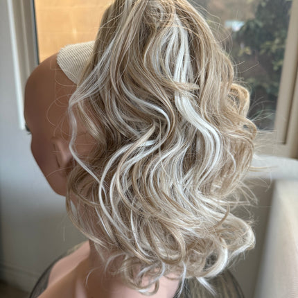 Tillstyle  white blonde /ash brown loose body wave clip in ponytail