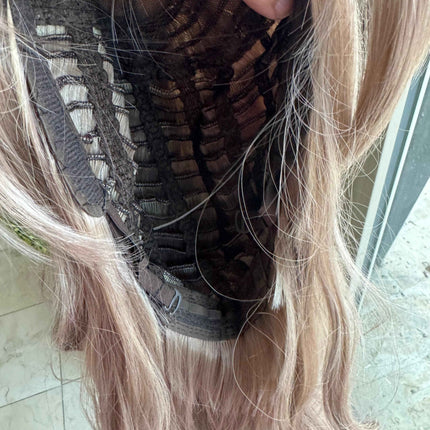 Tillstyle long  body wave wig ash  brown with highlights wig with bangs layered synthetic