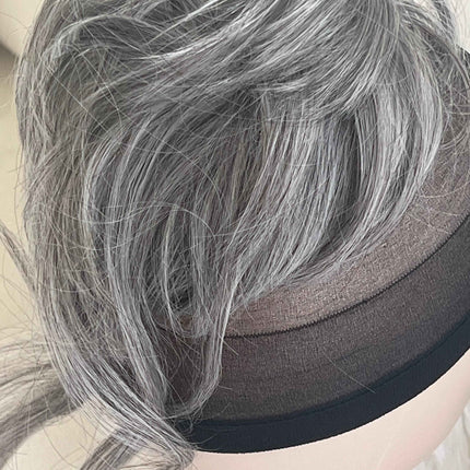 Tillstyle hairbun scrunchie with straight hair bangs hair piece grey with mixed white hair