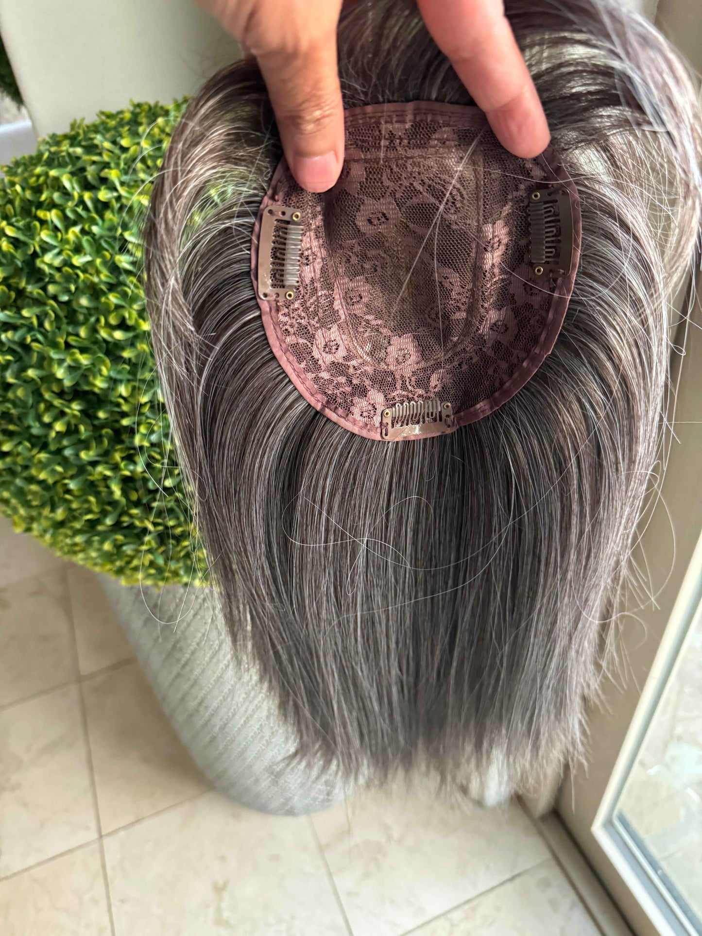 Tillstyle Grey hair topper with bangs/ salt and pepper