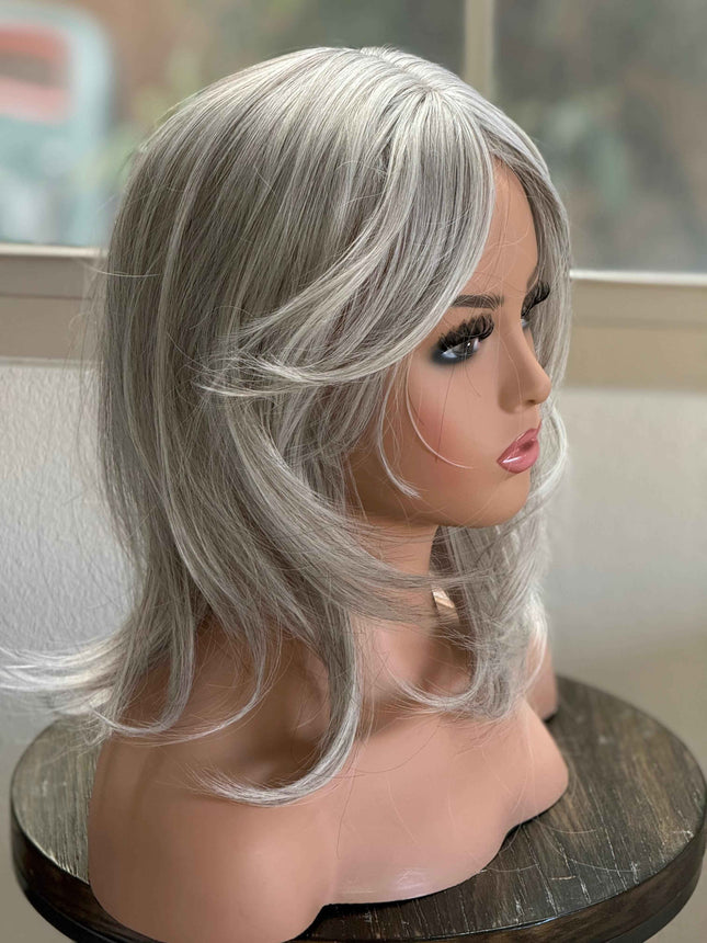 Till style white silver  hair toppers for women / layered /bangs
