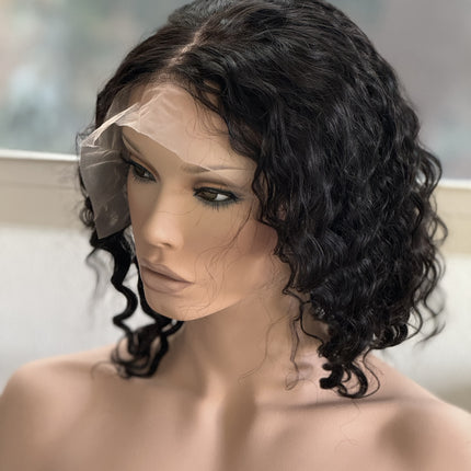 Black Human hair deep wave short curly bob wig for women pre-plucked baby hair