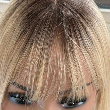 Till style remy human Hair Toppers with bangs blonde/brown roots