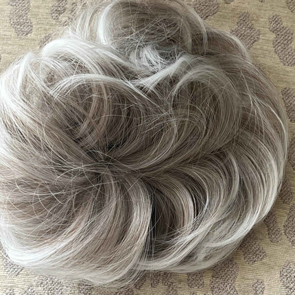 Tillstyle elastic messy bun hair piece curly hair bun hair extensions curly light grey blonde white ends