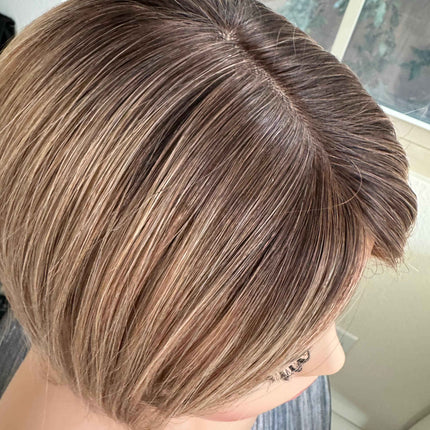 Till style remy human Hair Toppers with bangs ombre /brown roots