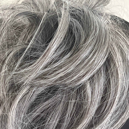 Tillstyle hairbun scrunchie with straight hair bangs hair piece grey with mixed white hair