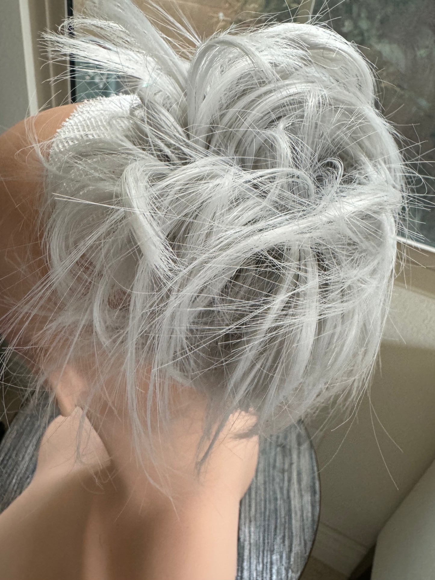 Tillstyle white grey silver messy hair bun straight hair bun pieces