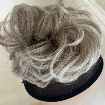 Tillstyle elastic messy bun hair piece curly hair bun hair extensions curly light grey blonde white ends