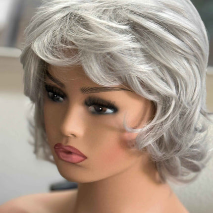 Tillstyle  grey white curly wig /short wig