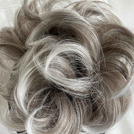 Tillstyle elastic messy bun hair piece curly hair bun hair extensions curly light grey blonde white ends