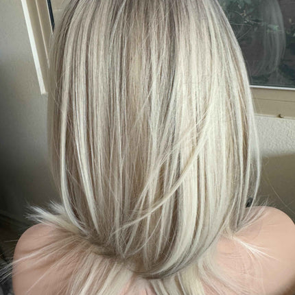 Tillstyle bleach blonde with ombre highlights wig with bangs layered synthetic wig