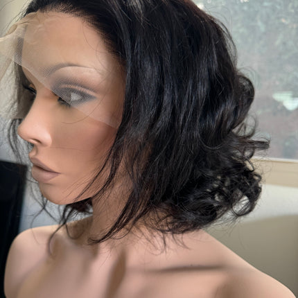 Lace front Wavy Bob wig 100% human hair 12 inch short  bob wavy glue-less