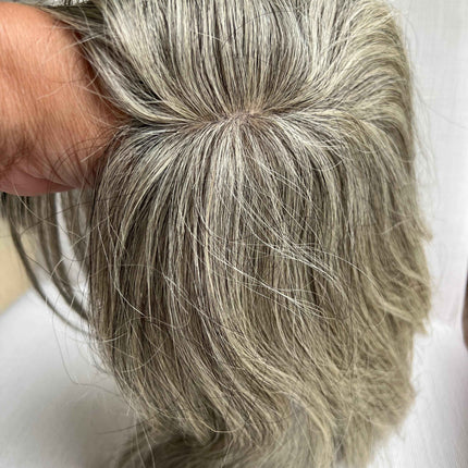 Tillstyle human hairTopper salt and pepper thinning crown clip in hair topper hair piece