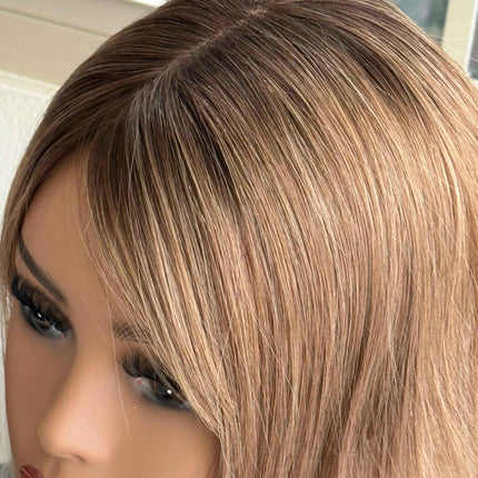 Till style remy human Hair Toppers with bangs ombre /brown roots