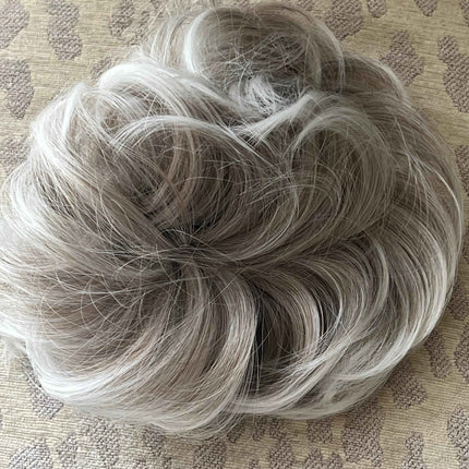 Tillstyle elastic messy bun hair piece curly hair bun hair extensions curly light grey blonde white ends