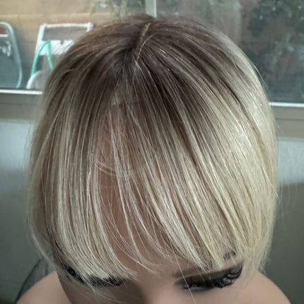 Till style remy human Hair Toppers with bangs blonde ombre brown roots